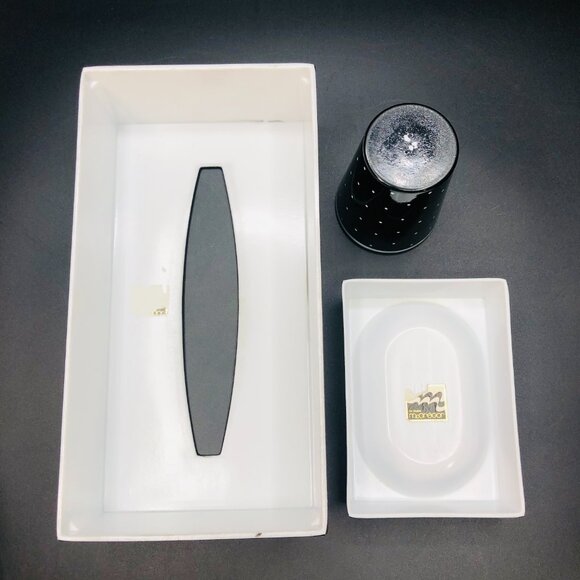 60s Mod Black and White Polka Dots Bathroom Accessory SET Tissue Box Cover Soap - Picture 5 of 11